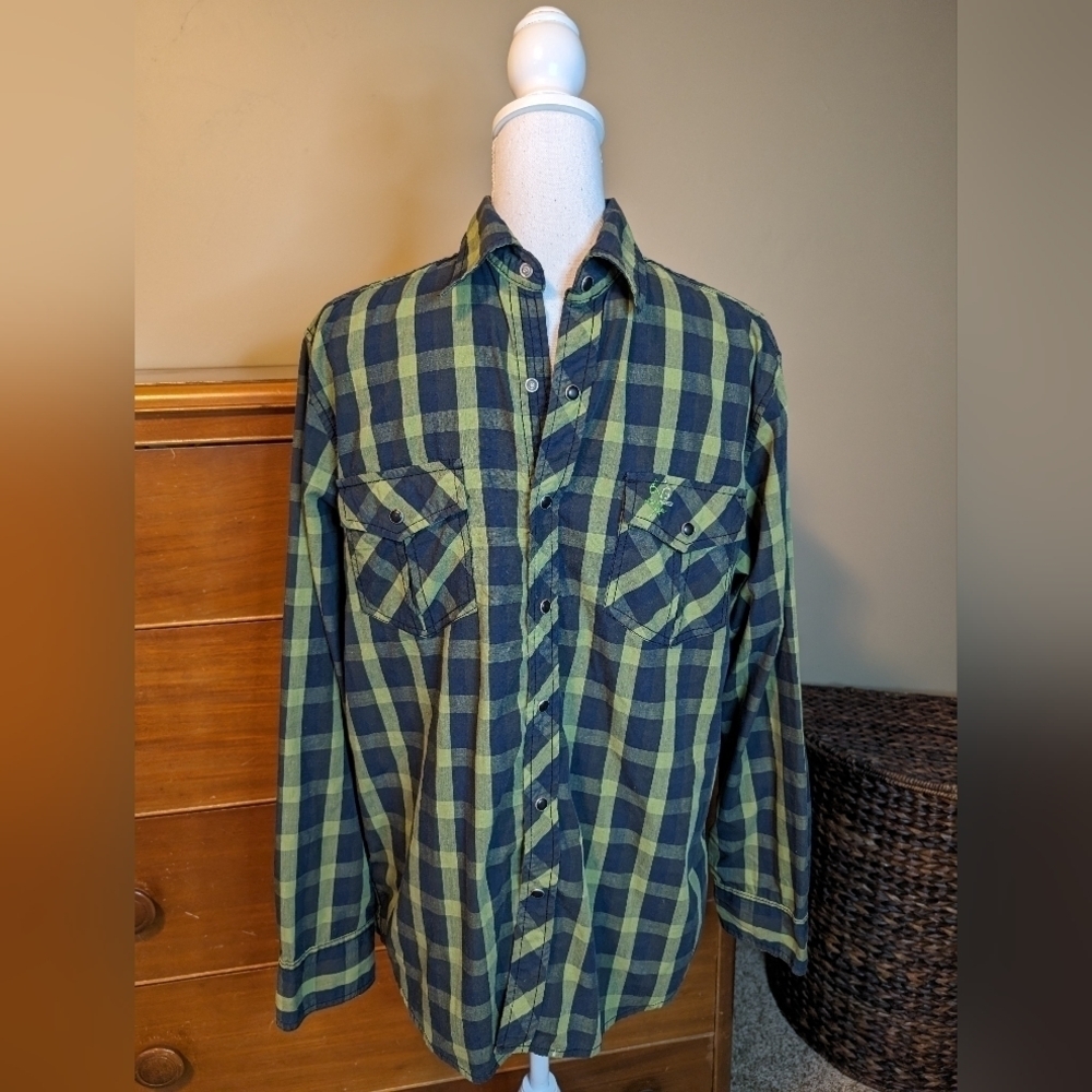 Realtree Button Up Snaps Long Sleeve Lightweight Plaid Shirt Mens Medium